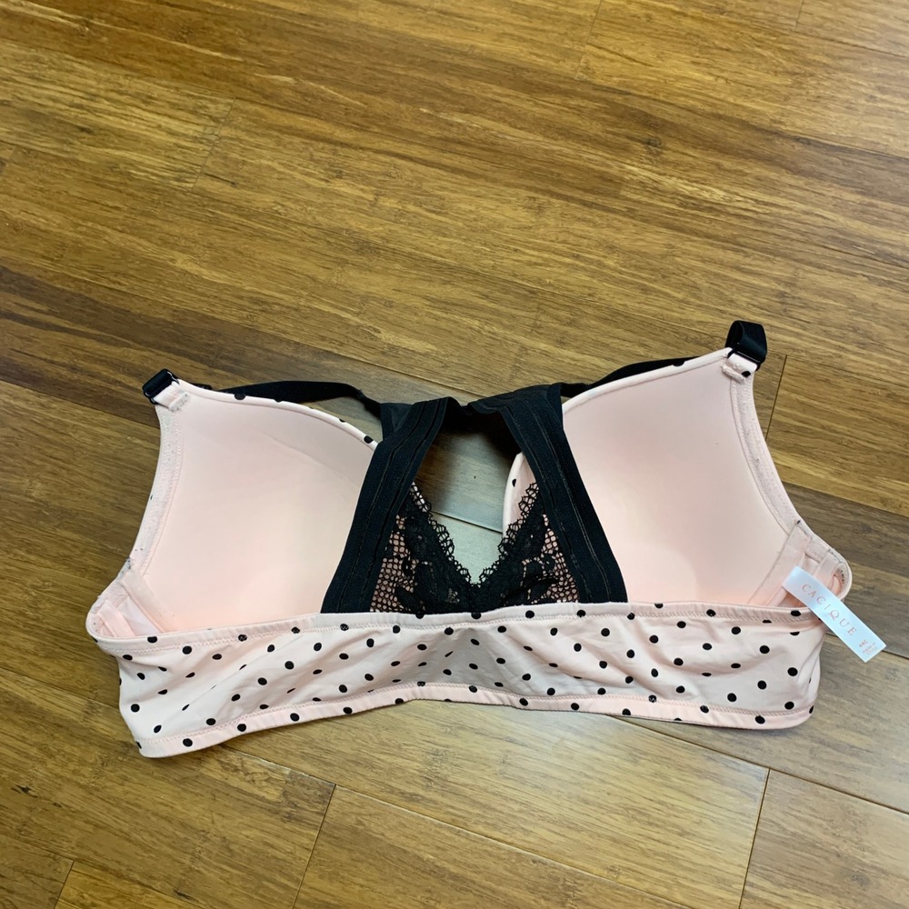 Cacique Boost Plunge Bra Womens Size 44C Polka Dot Front Closure‎ Racerback Pink - Picture 2 of 6